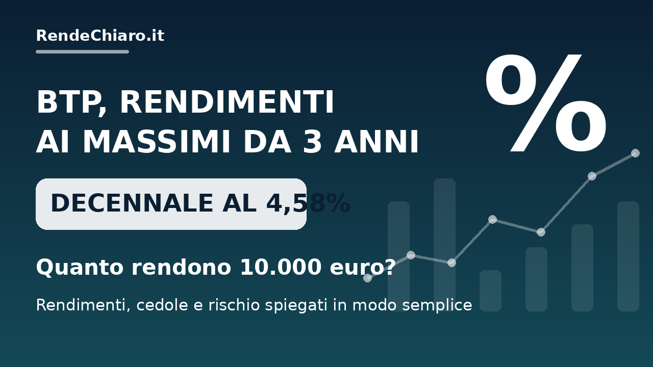 BTP, rendimenti ai massimi da tre anni: decennale al 4,58%, quanto rendono 10.000 euro