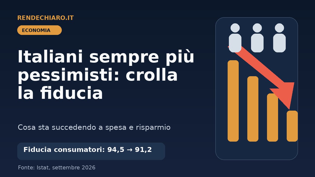 Grafica RendeChiaro sulla fiducia dei consumatori italiani in calo a settembre 2026