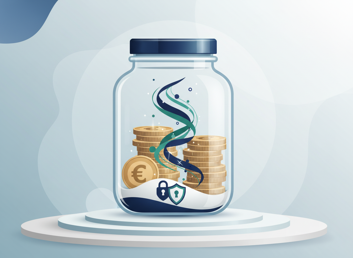 Illustrazione sul risparmio con monete euro e simboli di sicurezza