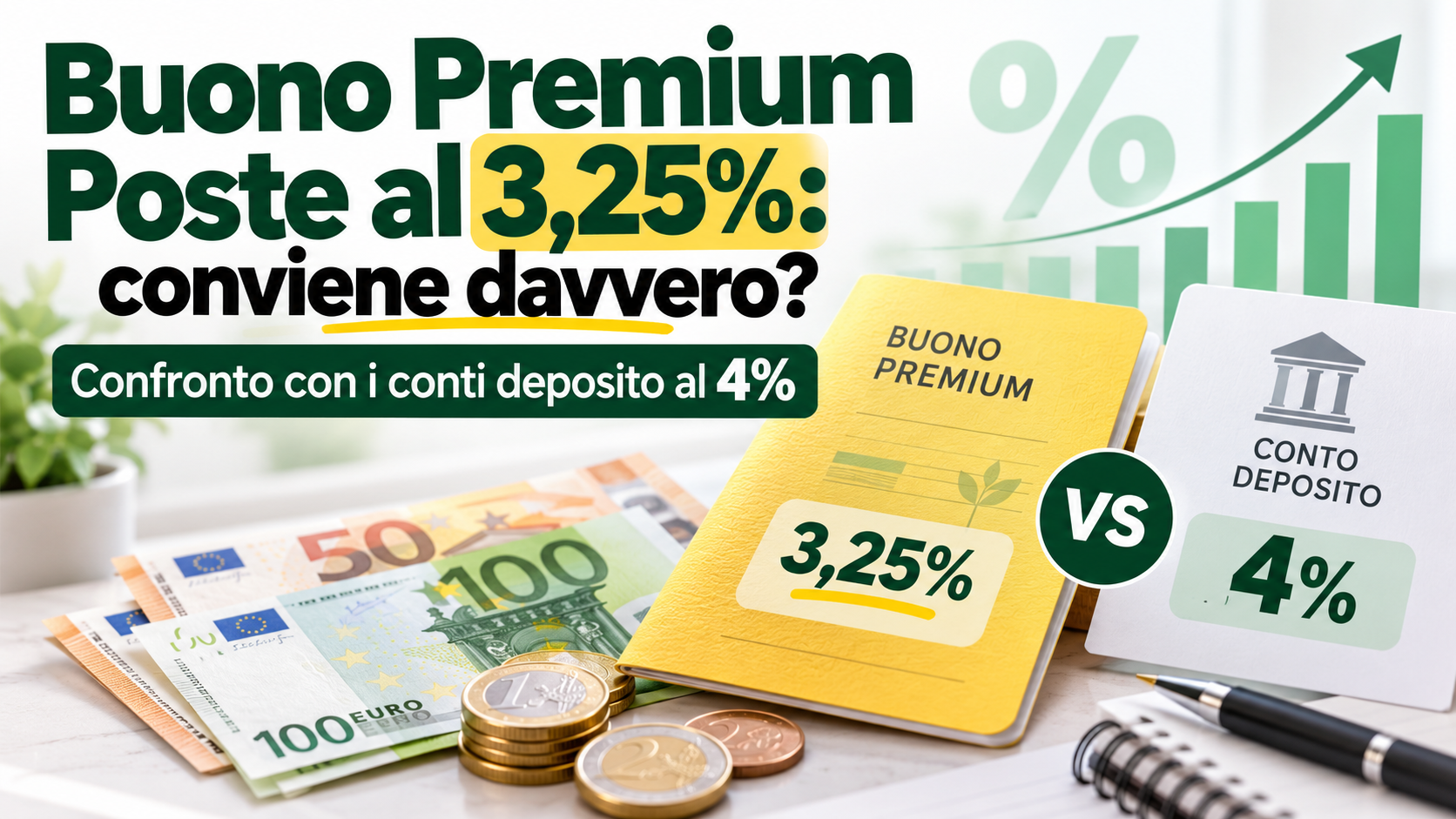 Buono Premium Poste al 3,25% a confronto con conti deposito al 4%