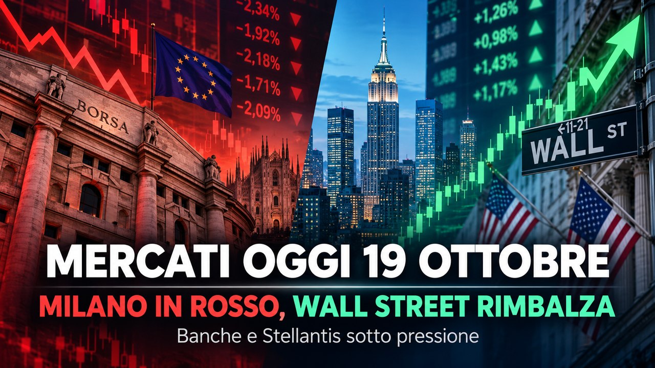 Borsa di Milano in rosso e Wall Street in recupero, mercati del 19 ottobre 2026
