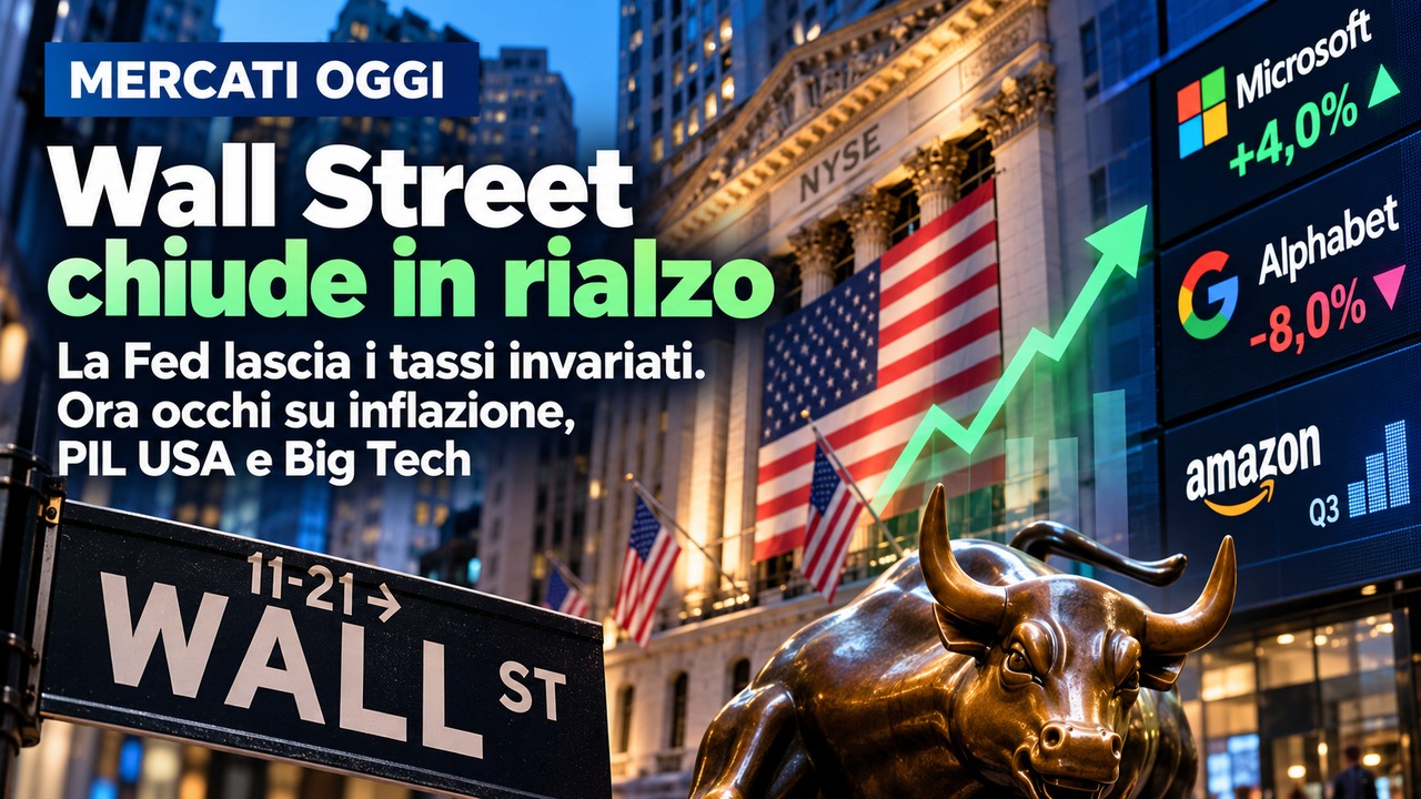 Wall Street chiude in rialzo il 28 ottobre 2026: NYSE, Borsa e attese per inflazione, PIL USA e trimestrali Big Tech