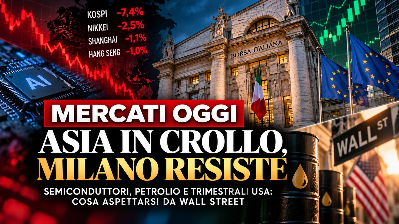 Copertina RendeChiaro 13 ottobre 2026: forti ribassi asiatici sui chip, Piazza Affari resiliente, petrolio e Wall Street
