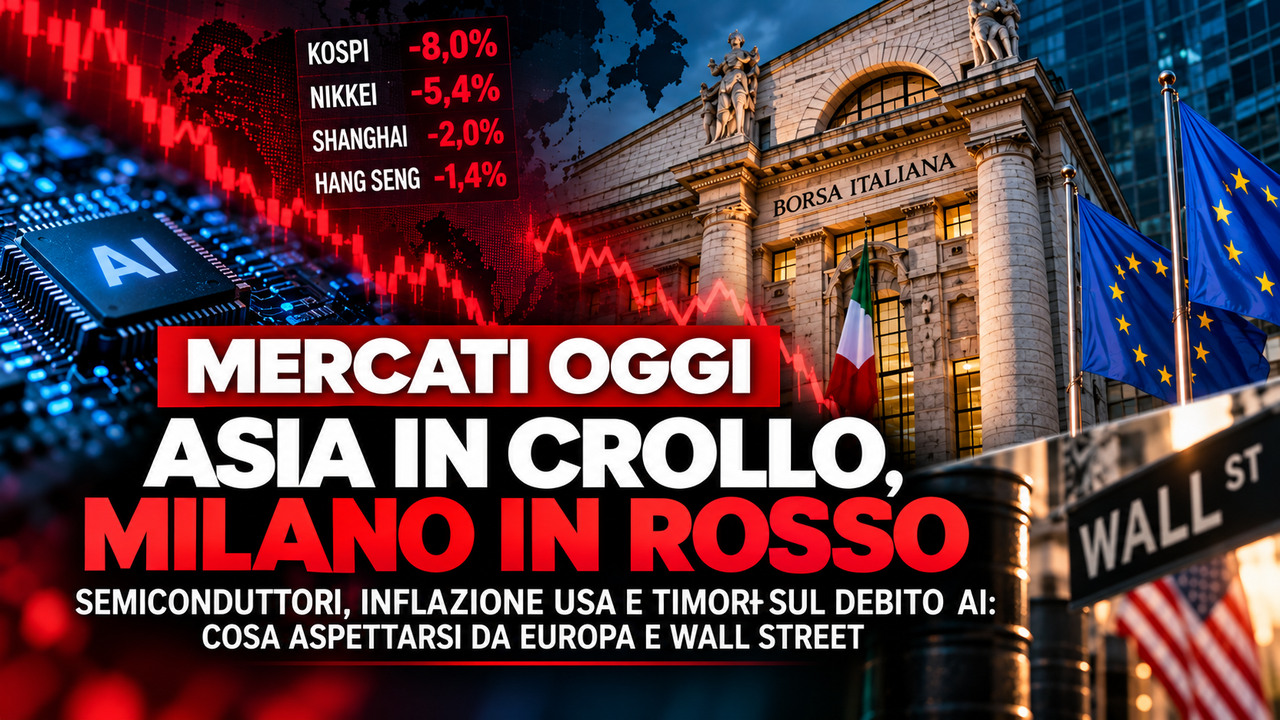 Mercati oggi 15 ottobre 2026: forte ribasso dei mercati asiatici, grafico dei semiconduttori AI e Piazza Affari